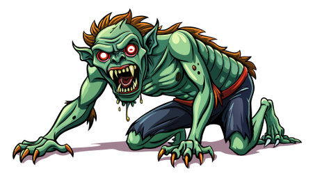 Nightmare Zombie crawls on a white background.. AI generated. Vector iconのイラスト素材