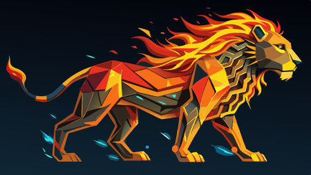 Lion silhouette made with fire. Technology. AI generated. Vector iconのイラスト素材