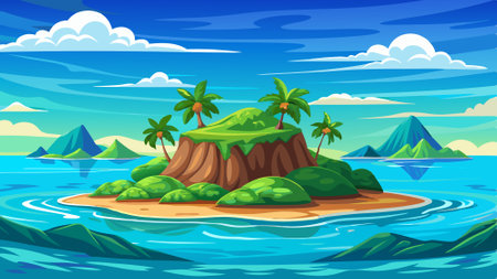 Ocean single island texture vector wallpaper isolated illustration. AI generated. Vector iconのイラスト素材