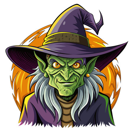 Old and scary Halloween witch with a big hat. . AI generated. Vector iconのイラスト素材