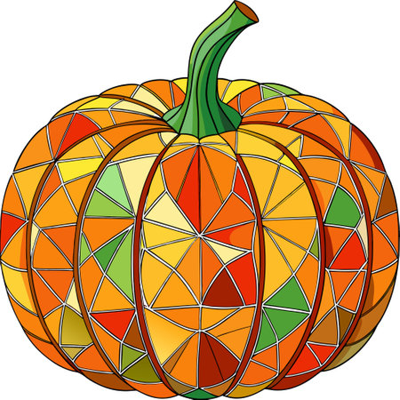 Orange pumpkin stained glass mosaic clipart. AI generated. Vector iconのイラスト素材