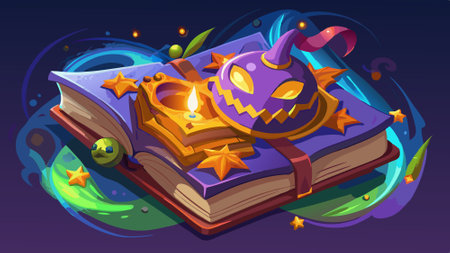 Open magical halloween spell book, png file of isolated cutout object with shadow on transparent background. AI generated. Vector iconのイラスト素材