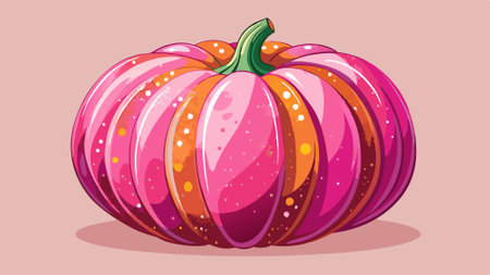 Pink painted pumpkin with glitter all around, isolated on a light pink background.. AI generated. Vector iconのイラスト素材