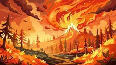 Painted illustration of an orange fire background, orange red yellow painted grunge texture background, Abstract fall or autumn background concept. AI generated. Vector iconのイラスト素材