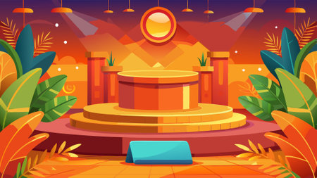 Product display orange podium for product presentation.. AI generated. Vector iconのイラスト素材