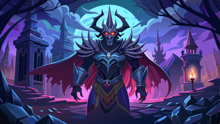 Paranormal Dark Fantasy. Realm of Shadows. Gothic Demon. AI generated. Vector iconのイラスト素材