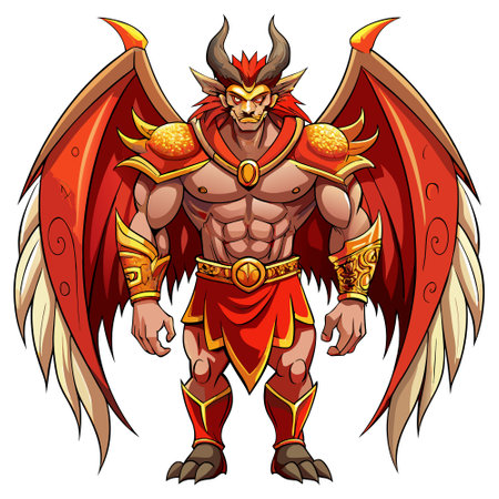 Picture made with male strong demon with huge wings. AI generated. Vector iconのイラスト素材