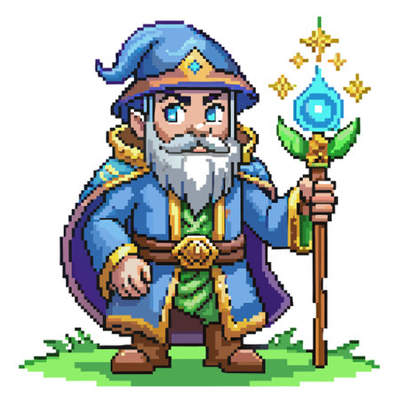 Pixel art wizard character for RPG game, character in retro style for 8 bit game. AI generated. Vector iconのイラスト素材