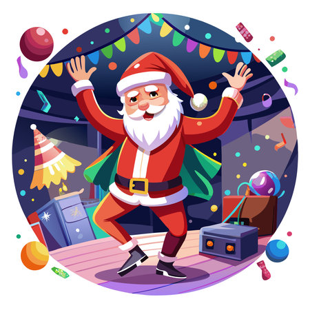 Santa Claus dancing in the club. Christmas and New Year concept. Ai. AI generated. Vector iconのイラスト素材
