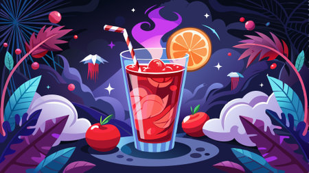 Red Halloween party cocktail with smoke on dark background. AI generated. Vector iconのイラスト素材