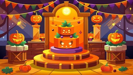 Orange Halloween themed product display podium. AI generated. Vector iconのイラスト素材