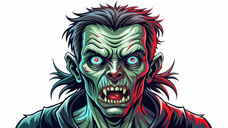 Scary zombie portrait on white background. AI generated. Vector iconのイラスト素材