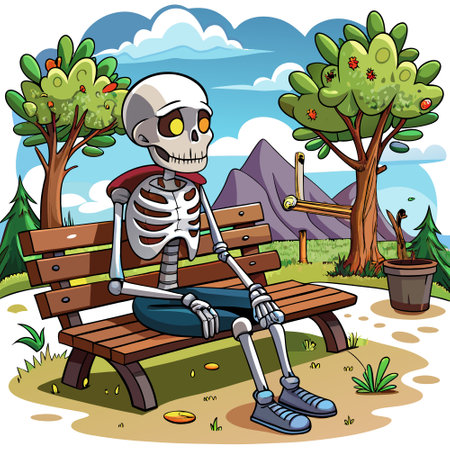Skeleton sitting on the park bench too long. AI generated. Vector iconのイラスト素材