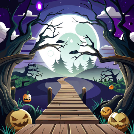 Spooky halloween background with empty wooden planks, dark horror background.. AI generated. Vector iconのイラスト素材