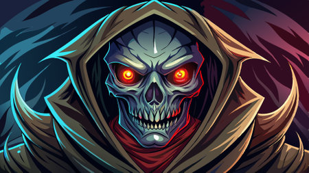 Scary grim reaper with shiny eyes in the dark. AI generated. Vector iconのイラスト素材