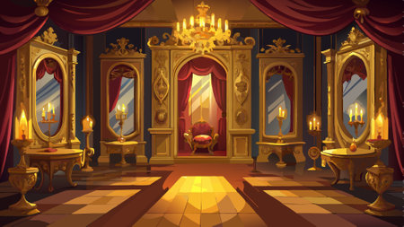 Vintage opulence with candlelit ambiance in grand room with golden baroque mirrors. AI generated. Vector iconのイラスト素材