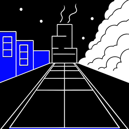 A dark empty street. dark blue background. an empty dark scene. neon. AI generated. Vector iconのイラスト素材