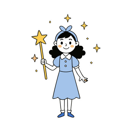 A girl with magic wand. stars shining. hopeful aura.. AI generated. Vector iconのイラスト素材
