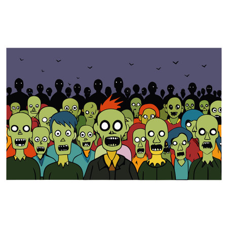 A Large Group Of Zombies In The Middle Of A Crowd. Spectacular Halloween. AI generated. Vector iconのイラスト素材