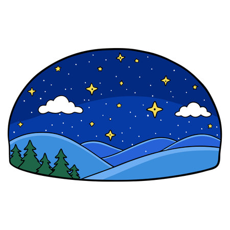 Beautiful starry night sky. Evening panorama in blue tones. AI generated. Vector iconのイラスト素材