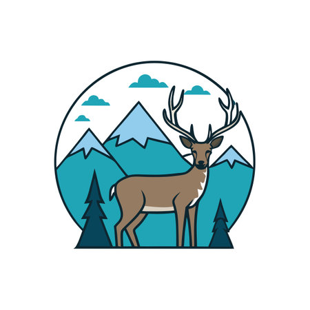 Big dear poster in the mountains. in the style of dark azure and . AI generated. Vector iconのイラスト素材