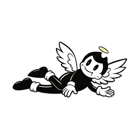 Black and white illustration of a fallen angel. . AI generated. Vector iconのイラスト素材