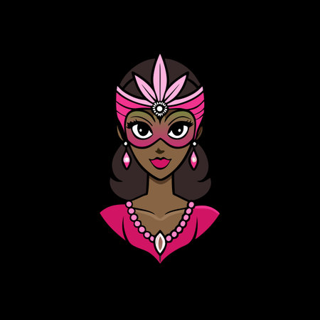 Beautiful dark model woman wearing a pink venetian masquerade mask. AI generated. Vector iconのイラスト素材