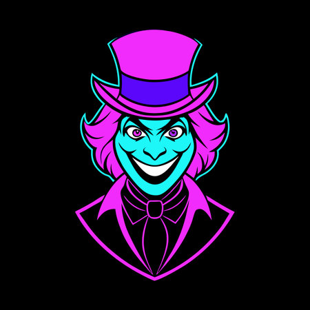 Blacklight neon abstract Mad Hatter female character. Created using . AI generated. Vector iconのイラスト素材