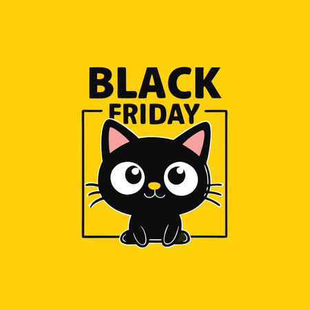 Black cat on yellow background. Black Friday created with. AI generated. Vector iconのイラスト素材