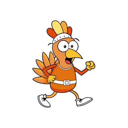 Character dressed as a turkey runs down the street with a marathon. . AI generated. Vector iconのイラスト素材