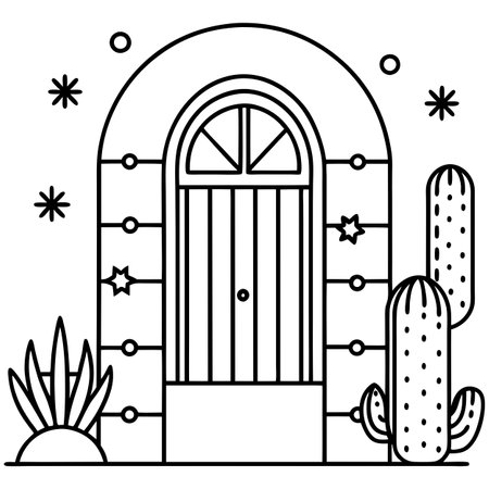 Colorful door and wall with cacti - a concept welcome to Mexico. AI generated. Vector iconのイラスト素材