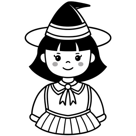 Cute asian girl wearing witch Halloween costume. Isolated on transparent . AI generated. Vector iconのイラスト素材