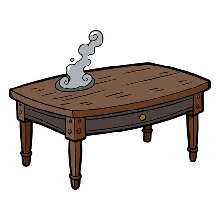 Dark background with smoking old wooden table top.. AI generated. Vector iconのイラスト素材