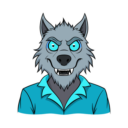 Dark background and sparkling eyes of a werewolf. electronic painting. . AI generated. Vector iconのイラスト素材