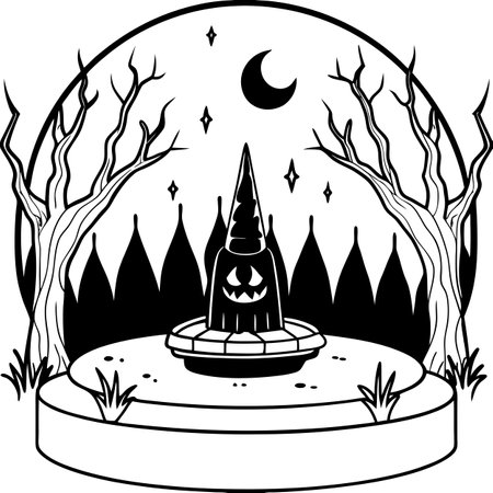 Dark scary forest cursed by witch spell spectacular 3D illustration. AI generated. Vector iconのイラスト素材