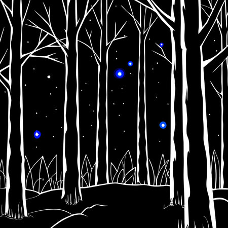 Dark woods halloween background forest at night with blue moonlight. AI generated. Vector iconのイラスト素材