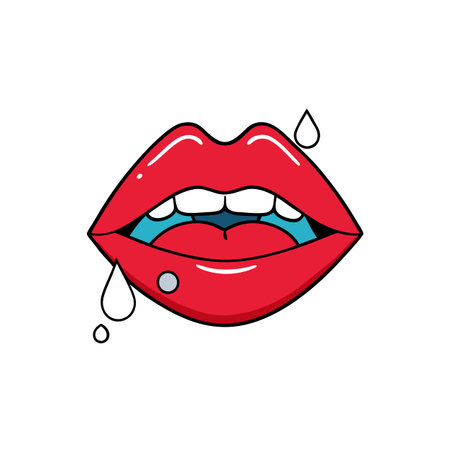 Dripping wet woman's red lips. illustration. AI generated. Vector iconのイラスト素材