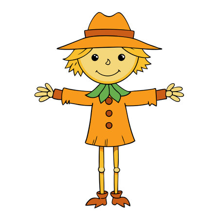 Cute Scarecrow Clipart Watercolor. Fall Scarecrow Illustration. Autumn. AI generated. Vector iconのイラスト素材