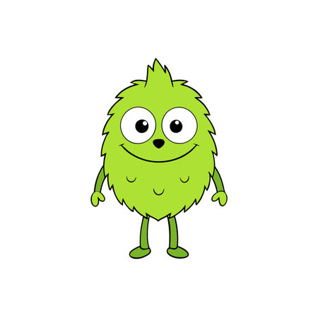 Cute lime color furry monster 3D cartoon character. AI generated. Vector iconのイラスト素材