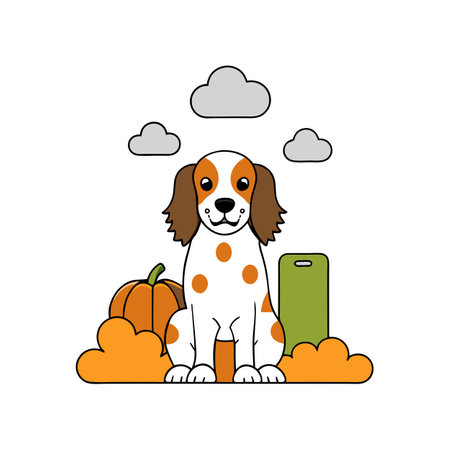 Full-length portrait photography of a funny english springer spaniel. AI generated. Vector iconのイラスト素材