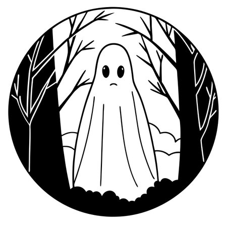 Ghost silhouette in the dark scary woods. Halloween illustration. . AI generated. Vector iconのイラスト素材