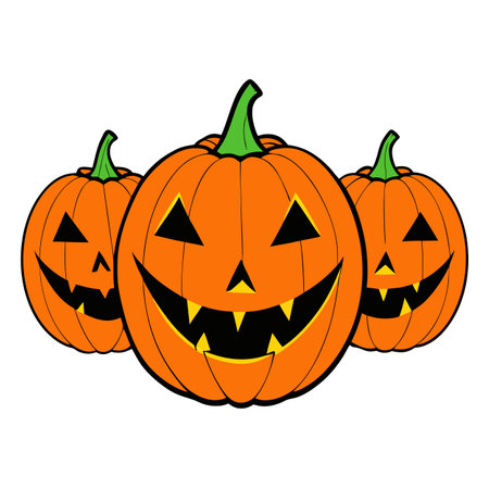 Halloween pumpkin jack-o-lanterns in the dark. AI generated. Vector iconのイラスト素材