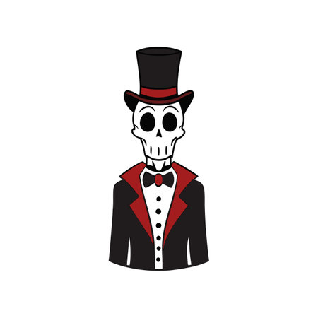 Halloween theme dark fantasy. gentleman skeleton wearing tuxedo and . AI generated. Vector iconのイラスト素材