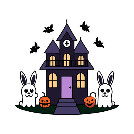 Halloween haunted house. rabbit creatures horror. jump scare. AI generated. Vector iconのイラスト素材