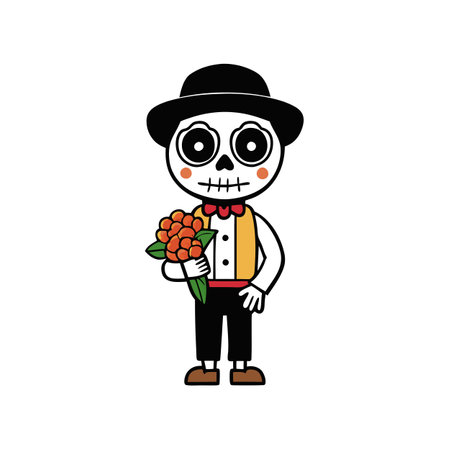 Mexican man with day of the dead makeup. flowers and skull. mexico. AI generated. Vector iconのイラスト素材