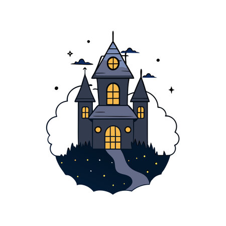 Moonlit Haunting. The Eerie Charm of the Mansion in the Mist art. AI generated. Vector iconのイラスト素材