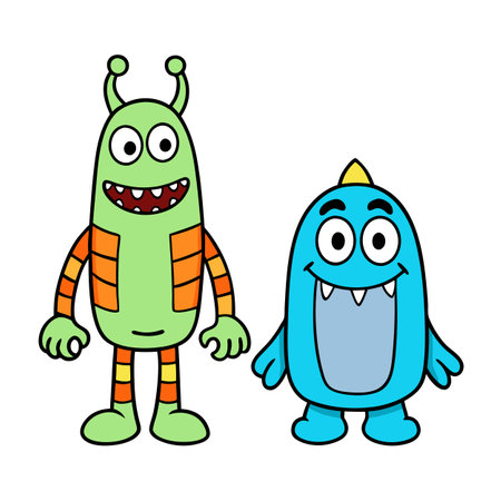 Monsters Funny line hand-drawn aliens for coloring pages. AI generated. Vector iconのイラスト素材