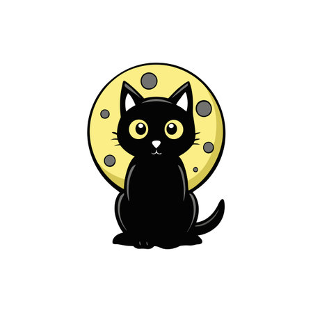 Illustration of a black cat sitting with a full moon in the background. AI generated. Vector iconのイラスト素材