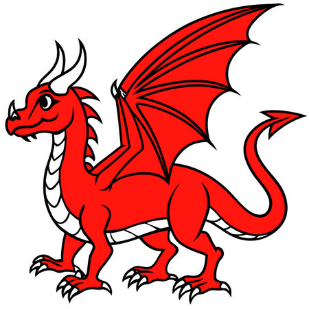 Red powerful dragon with big wings and legs isolated on transparent . AI generated. Vector iconのイラスト素材