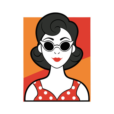 Retro vintage pop-art woman in sunglasses. Creative 1950s background. AI generated. Vector iconのイラスト素材